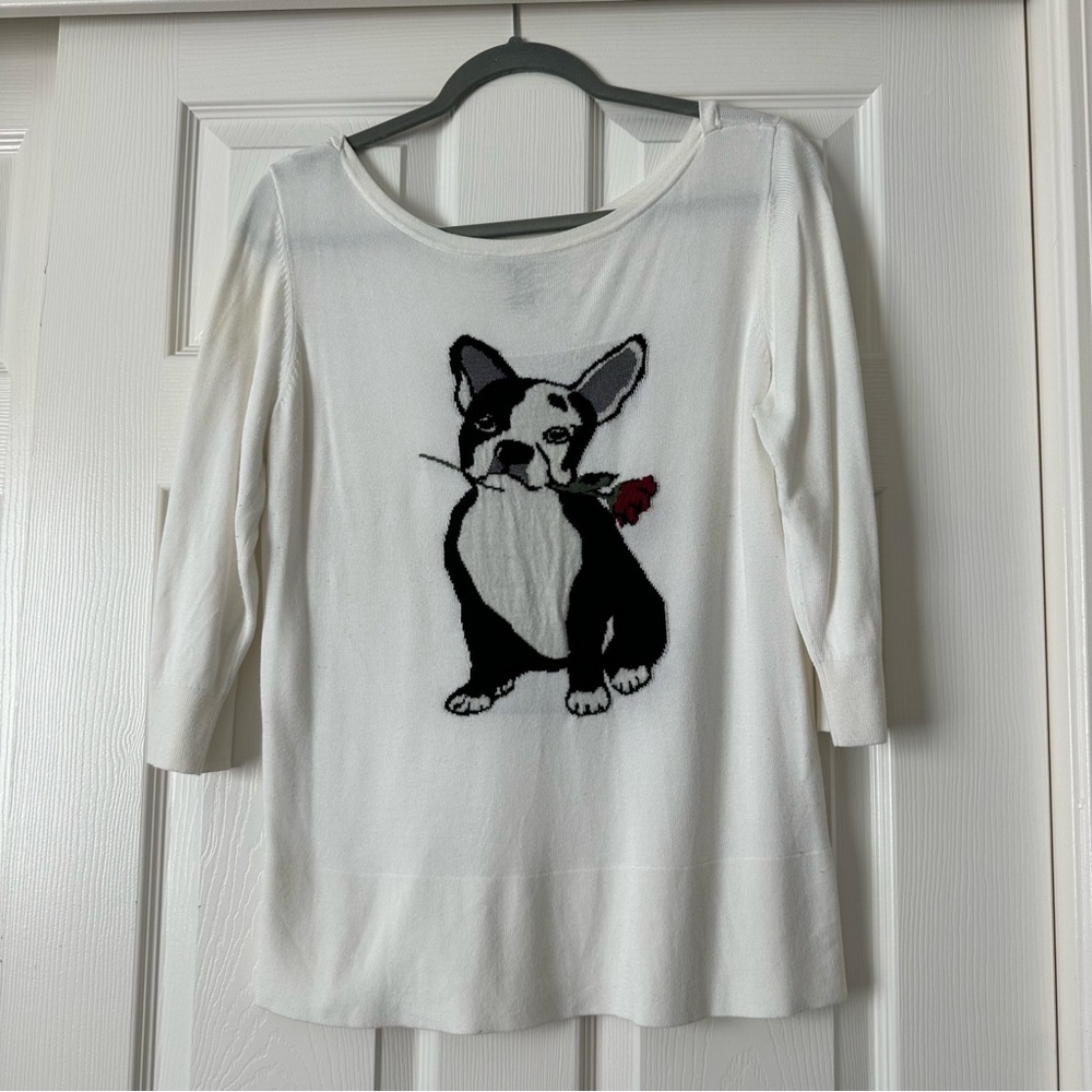 WHBM French Bulldog 3/4 sleeve sweater